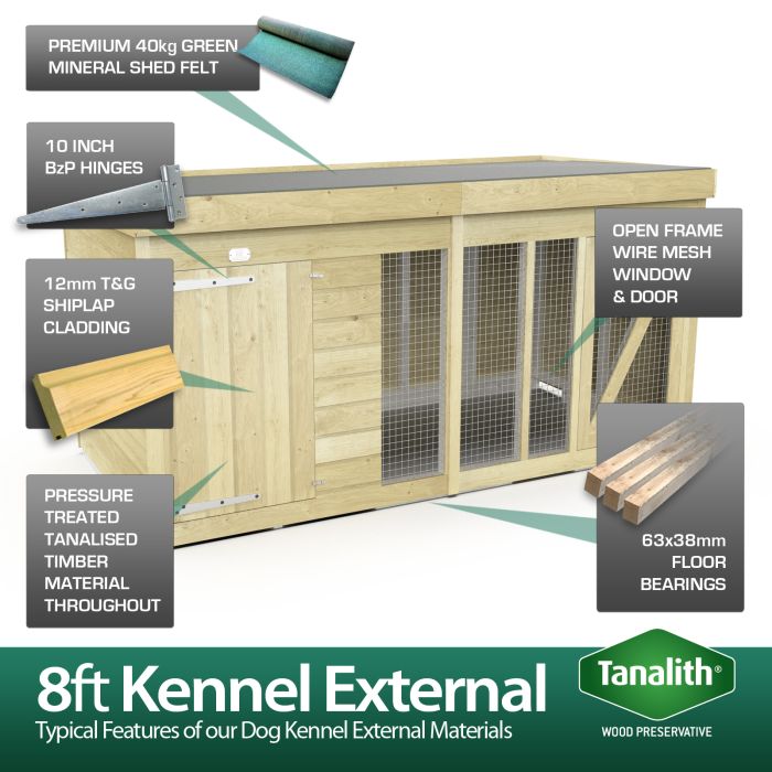 Dog Kennel and Run, Tanalised T/O, 8ft x 4ft | Rembrand Timber
