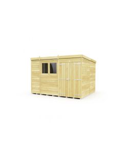 Pent Shed Double Door, Tanalised - 10 x 8 ft