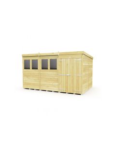Pent Shed Double Door, Tanalised - 12 x 8 ft