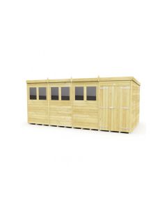 Pent Shed Double Door, Tanalised - 16 x 8 ft