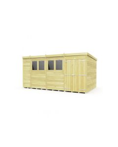 Pent Shed Double Door, Tanalised - 15 x 8 ft