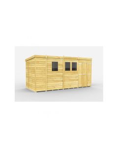 Pent Shed Double Door, Tanalised - 13 x 7 ft