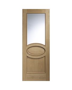 Calabria Internal Oak Door with Clear Bevelled Glass and Raised Mouldings-1981 x 762 x 35mm (30")