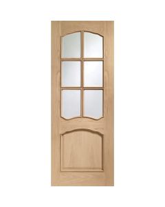 Riviera Pre-Finished Internal Oak Door With Raised Mouldings and Clear Bevelled Glass -1981 x 762 x 35mm (30")