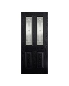 Malton 2L Glazed External Pre-Finished Black Front Face With White Inside Face and Edges External Composite Door 2 Lights With Leaded Double Glazed Unit