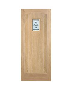 Cottage 1L Unfinished Oak External Door 1 Light With Leaded Double Glazed Unit